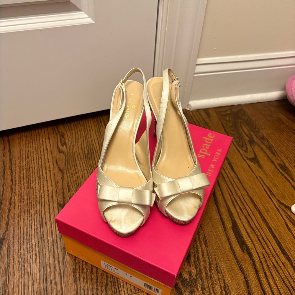 Kate Spade Sz 8 Grano Ivory Bow Slingback Heels